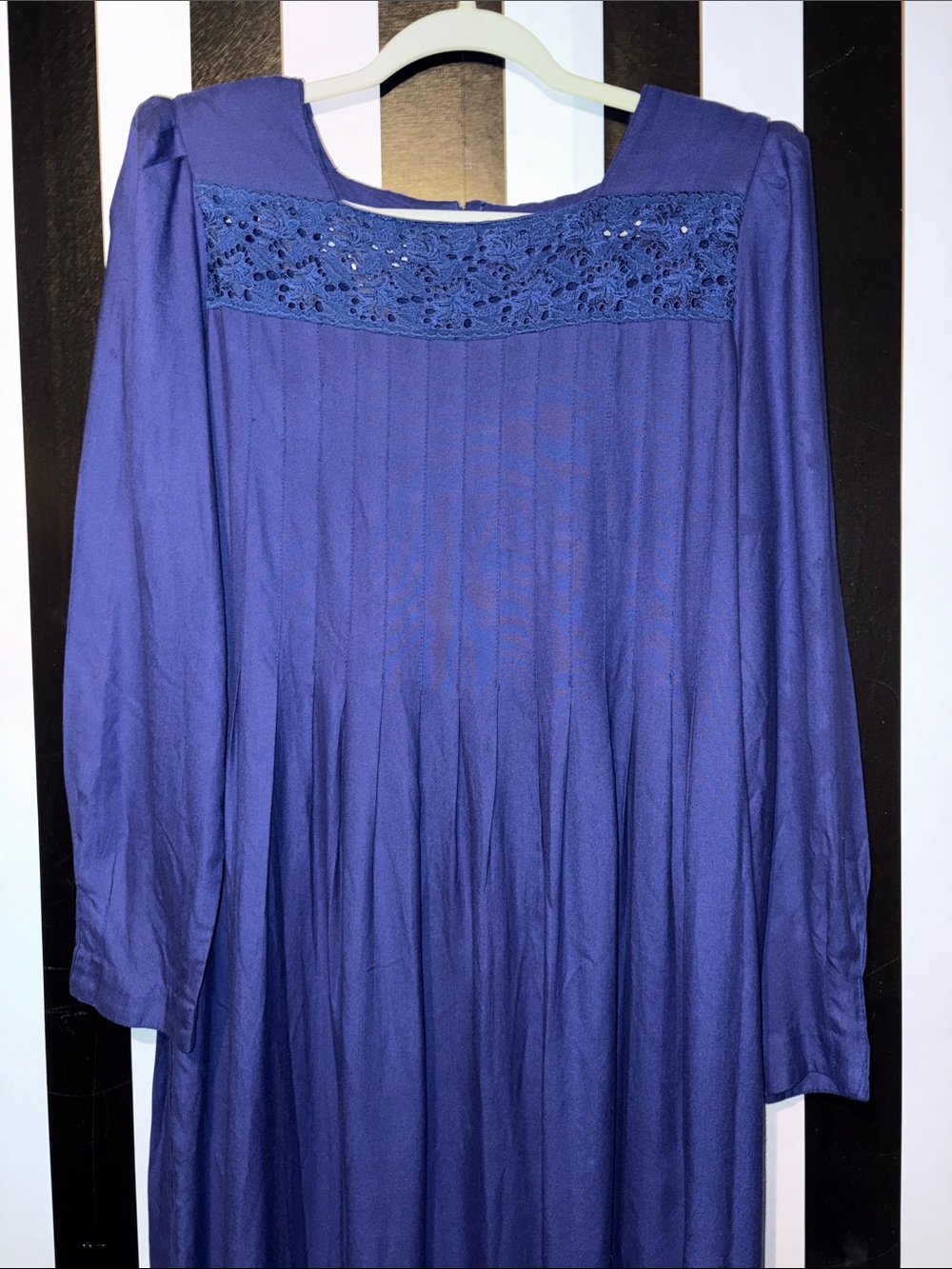 Vintage 80s Royal Blue Prairie Dress Modest Long Sleeve Size 12 Woman’s Large XL - Picture 3 of 17